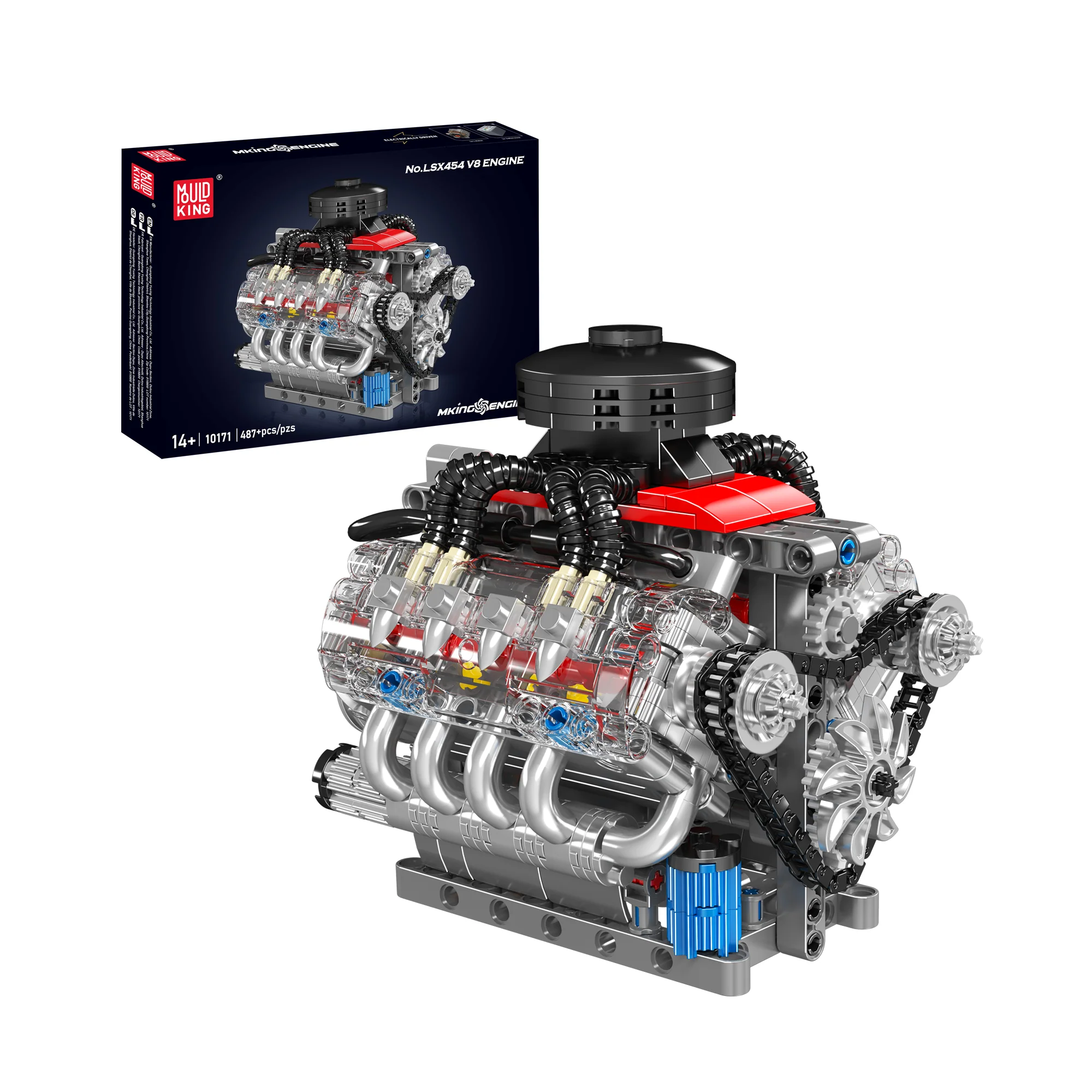 Mould King 10171 Chevy LSX454 Motorized V8 Engine Building Set | 487 Pcs