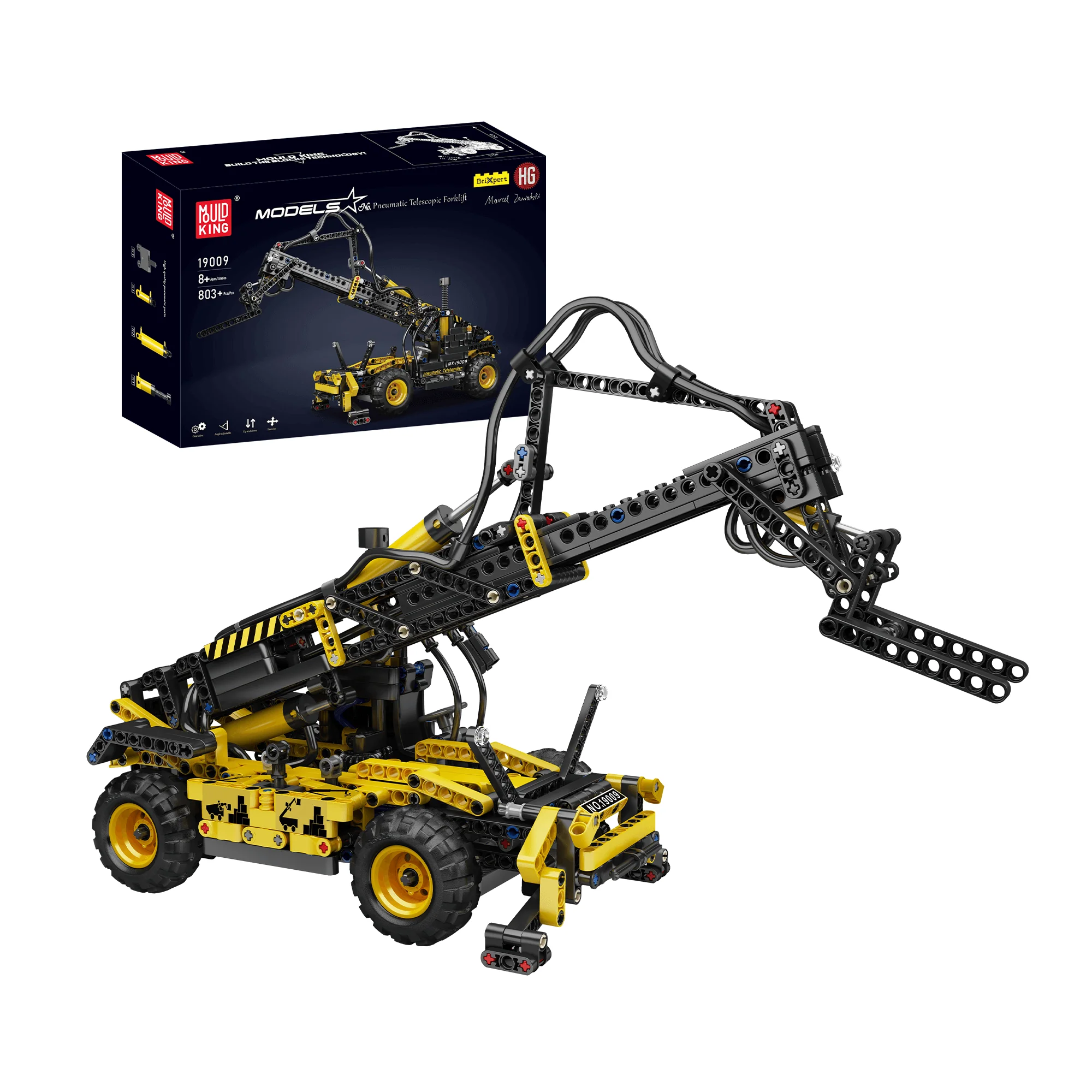 MOULD KING 19009 Pneumatic Forklift Building Toy Set | 803 PCS